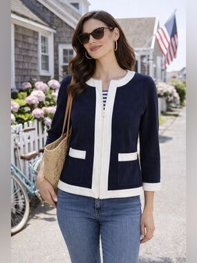 St John Sport Navy Blue Front Zip Jacket - Sz 12